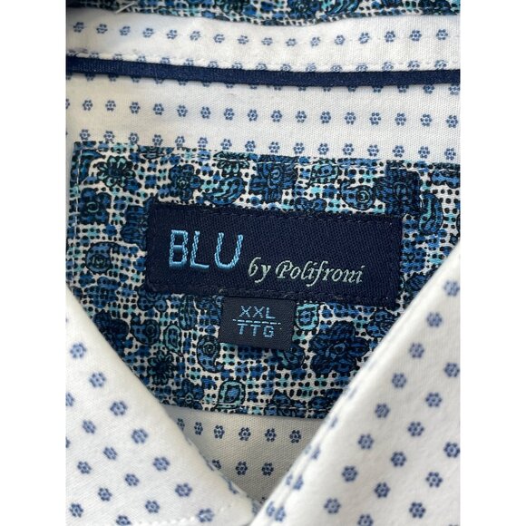 Blu By Polifroni Shirt Size XXL Floral Dot Button Front Long Sleeve White Blue - Picture 3 of 7